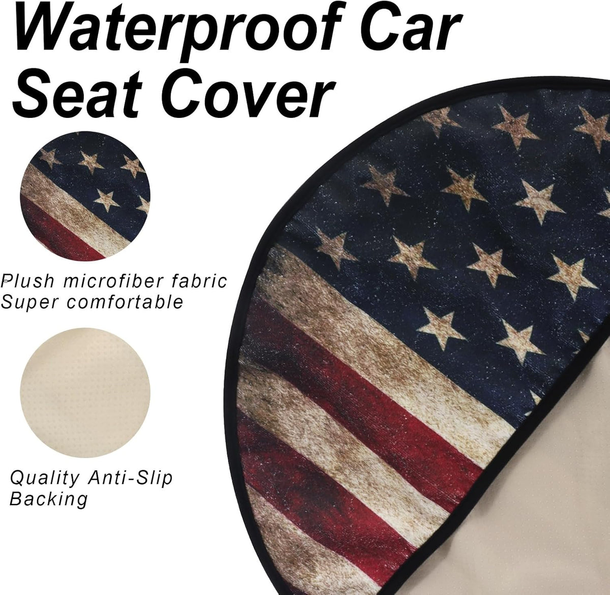 Sweat Towel Car Seat Cover Protector Front Seats for Gym Workout, Running, Swimming, Beach and Hiking, Waterproof Universal Seat Cover for Car, Trucks, Van & SUV (2, American Flag, Front)
