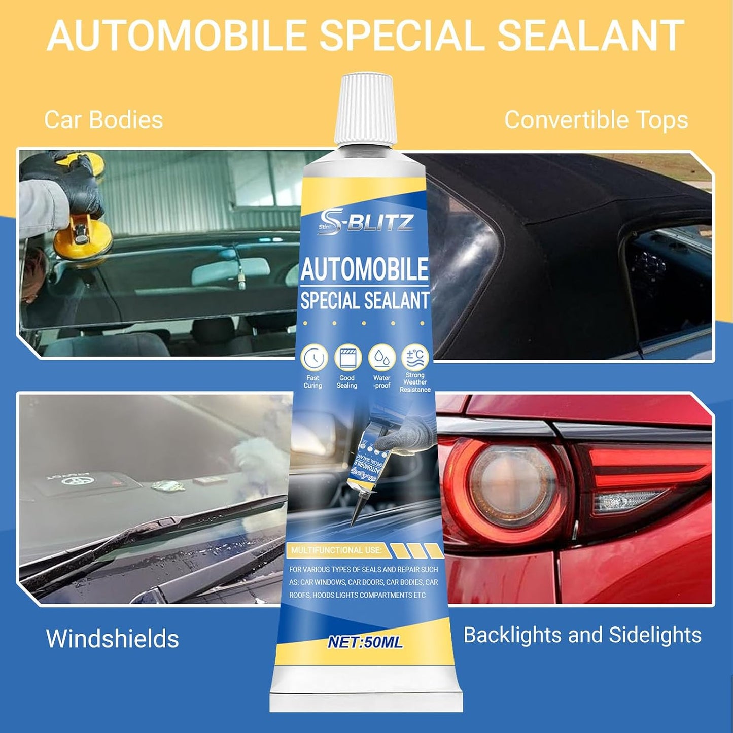Automotive Body Adhesive Sealant, Windshield Sealant - 100ml Car Trim Glue, Car Glue Exterior & Interior, Heat Resistant & Strong Seal, Car Body Sealant for Weatherstrip, Door Rubber, Plastic Trim