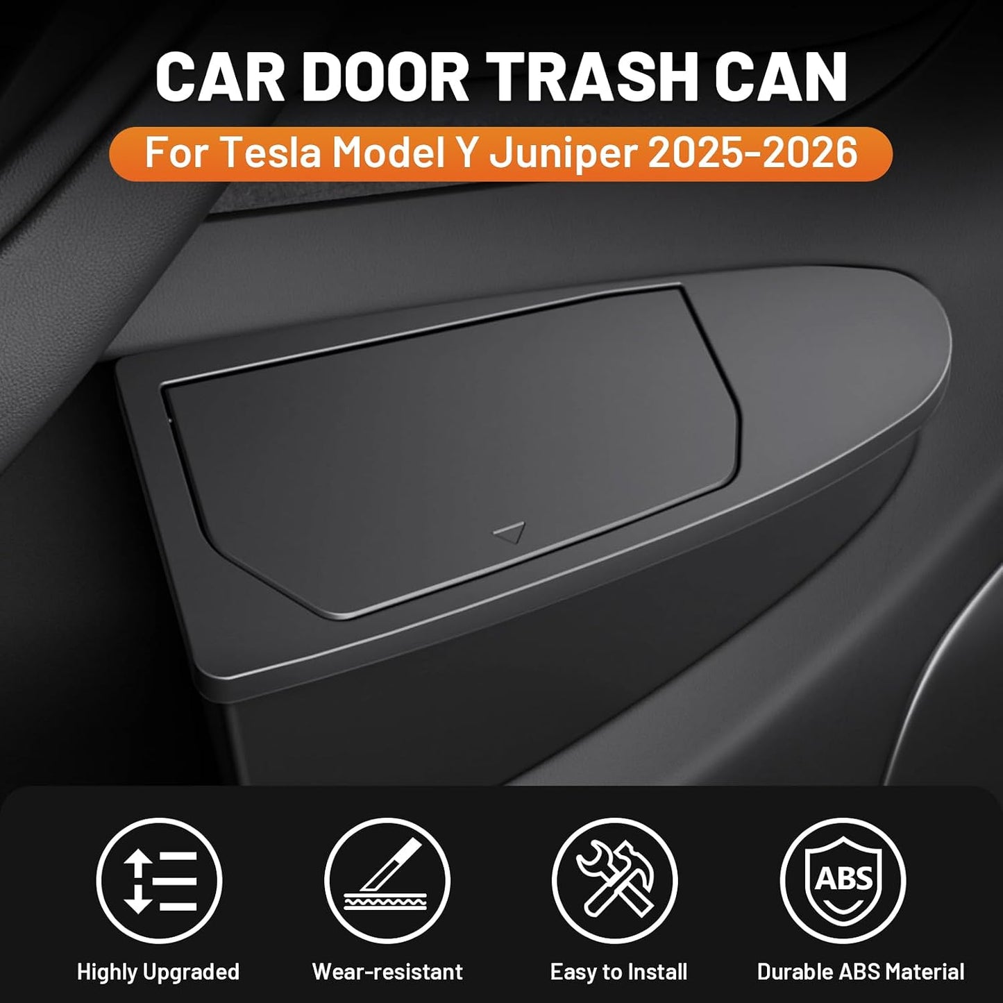 Shademax 2PCS Car Front Door Trash Can for Tesla Model Y Juniper/YL 2026 2025, Side Door Storage Box Organizer Accessories with Push-to-Open Lid Design ABS (NOT for Standard)