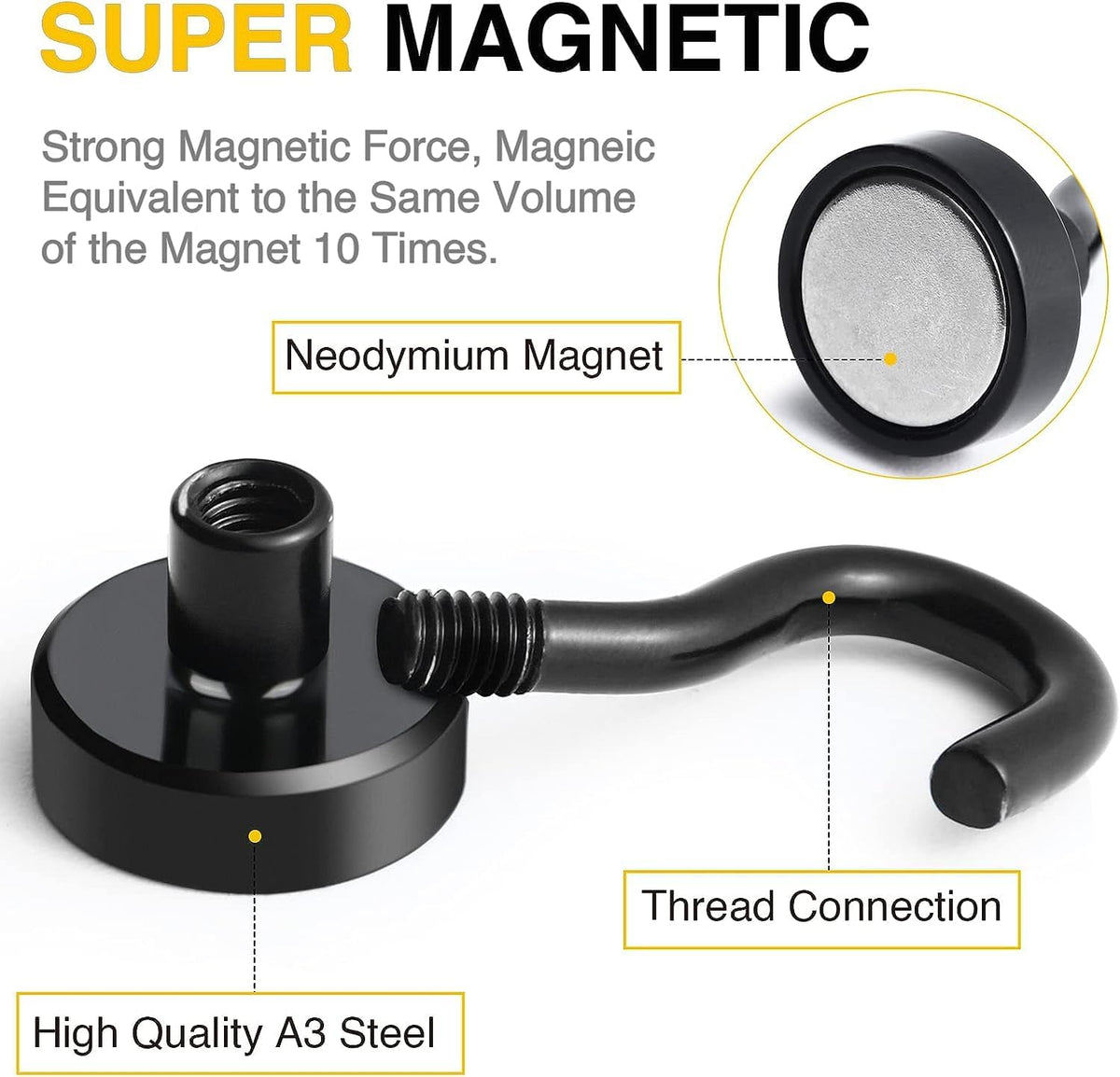 DIYMAG Magnetic Hooks 75pcs 30lbs Cruise Essentials 2026 Magnet Hook Black