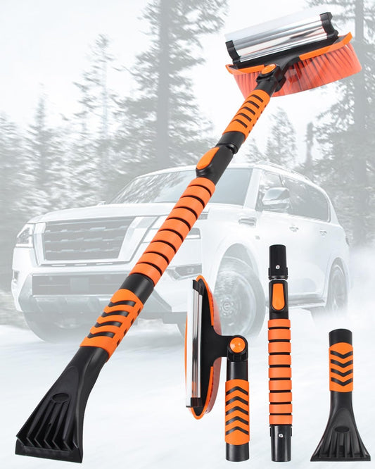 Ice Scrapers for Car Windshield, 43'' Three Stage Extendable Aluminum Alloy Car Snow Scraper and Brush, 180° Pivoting Snow Brush and Ice Scraper for Car, Truck, SUV