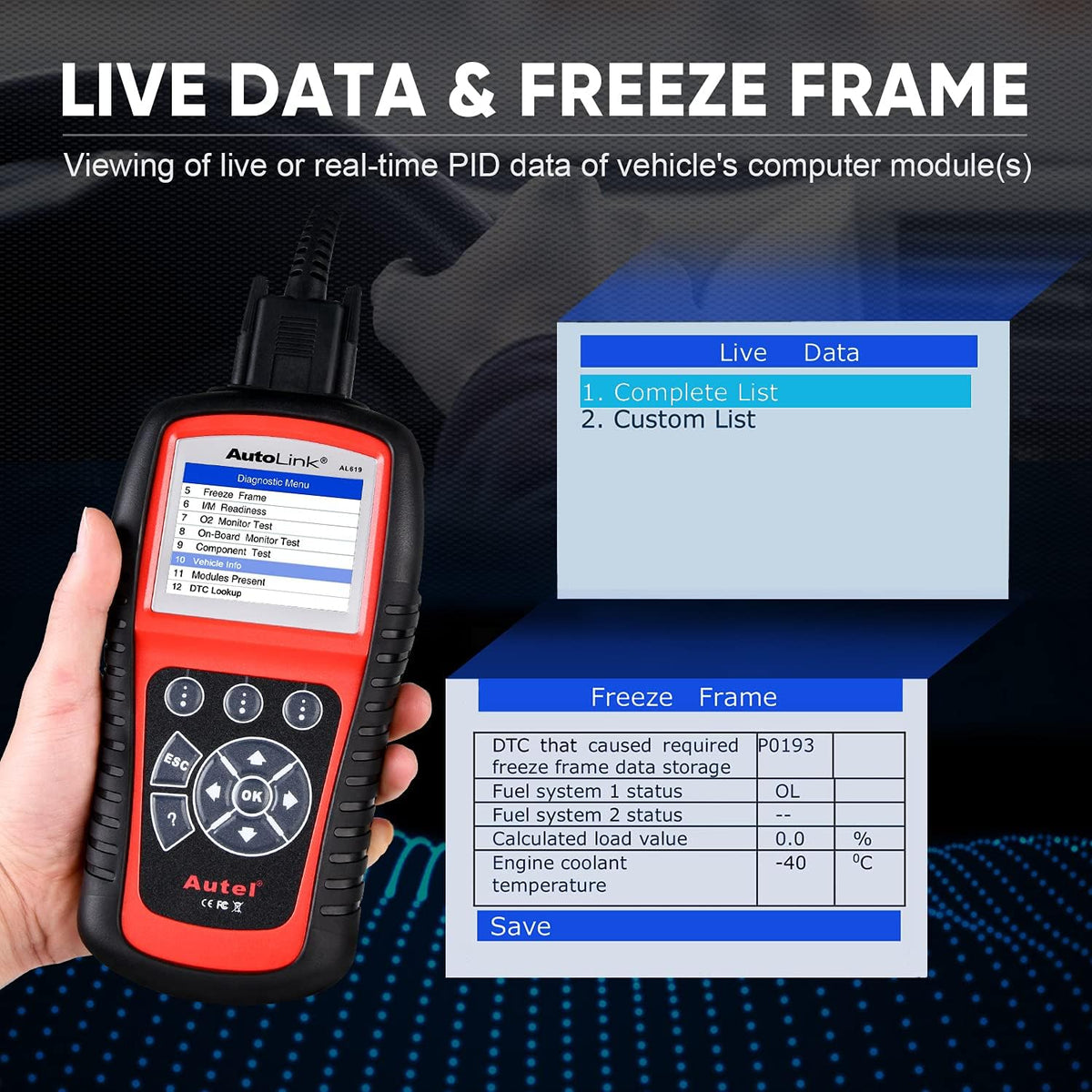 Autel AutoLink AL619 OBD2 Scanner, ABS SRS Warning Light Diagnostic Tool
