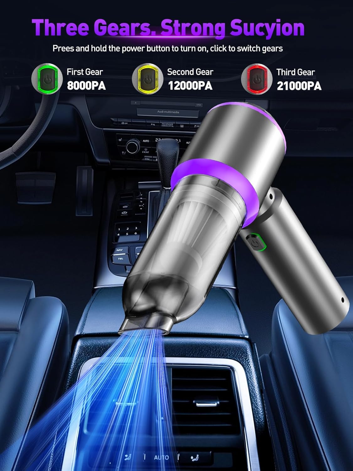 V8 Plus Cordless Car Vacuum Cleaner, Handheld Mini High Power | Portable 4-in-1 Vacuum Blower with Powerful Suction, Compressed Air Cleaner for Car Interior, Keyboard, Home & Office