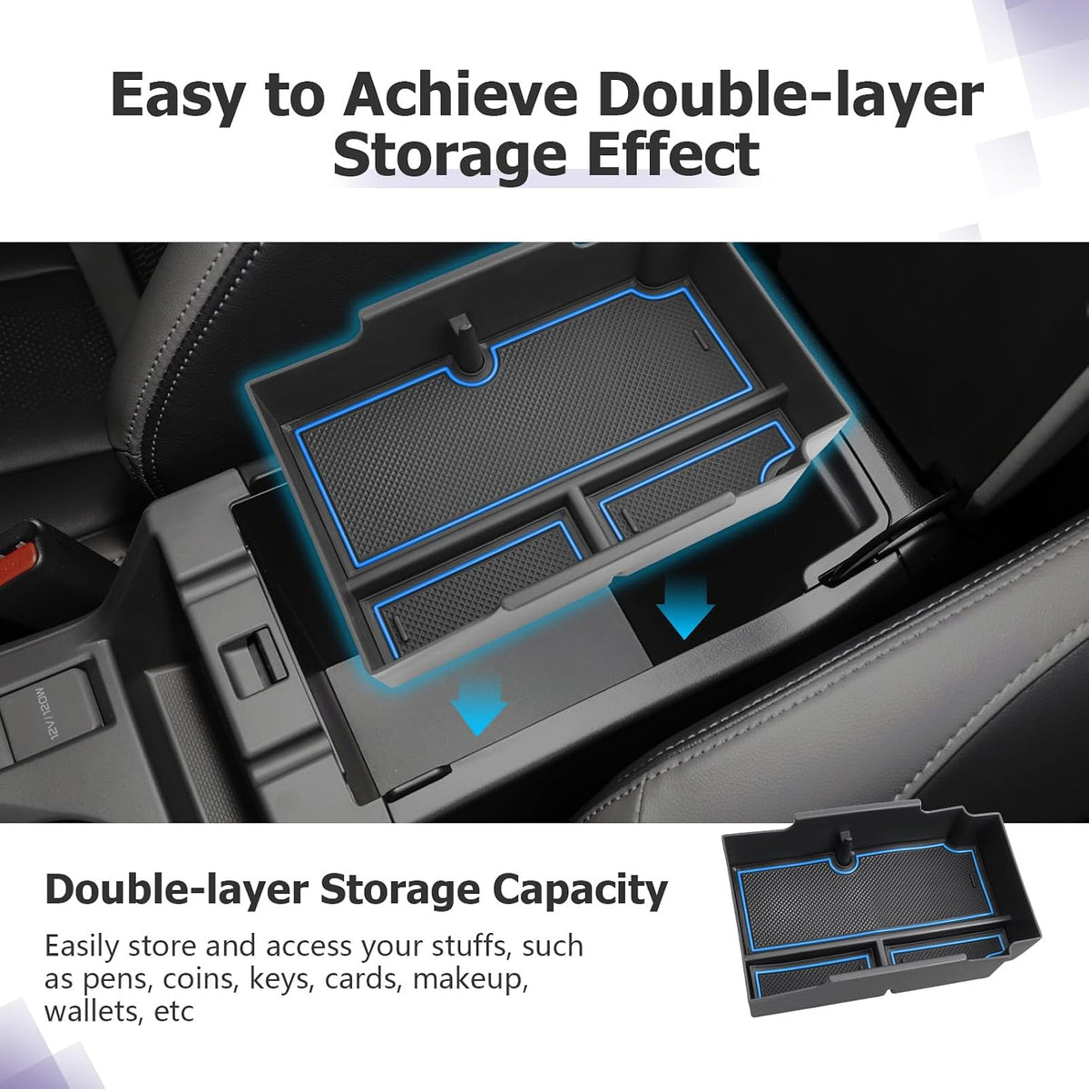 LUWU Center Console Organizer Compatible with Subaru Crosstrek & Impreza 2024-2026 Accessories Armrest Console Secondary Storage Box Insert Tray ABS Material with Coin Holder Blue