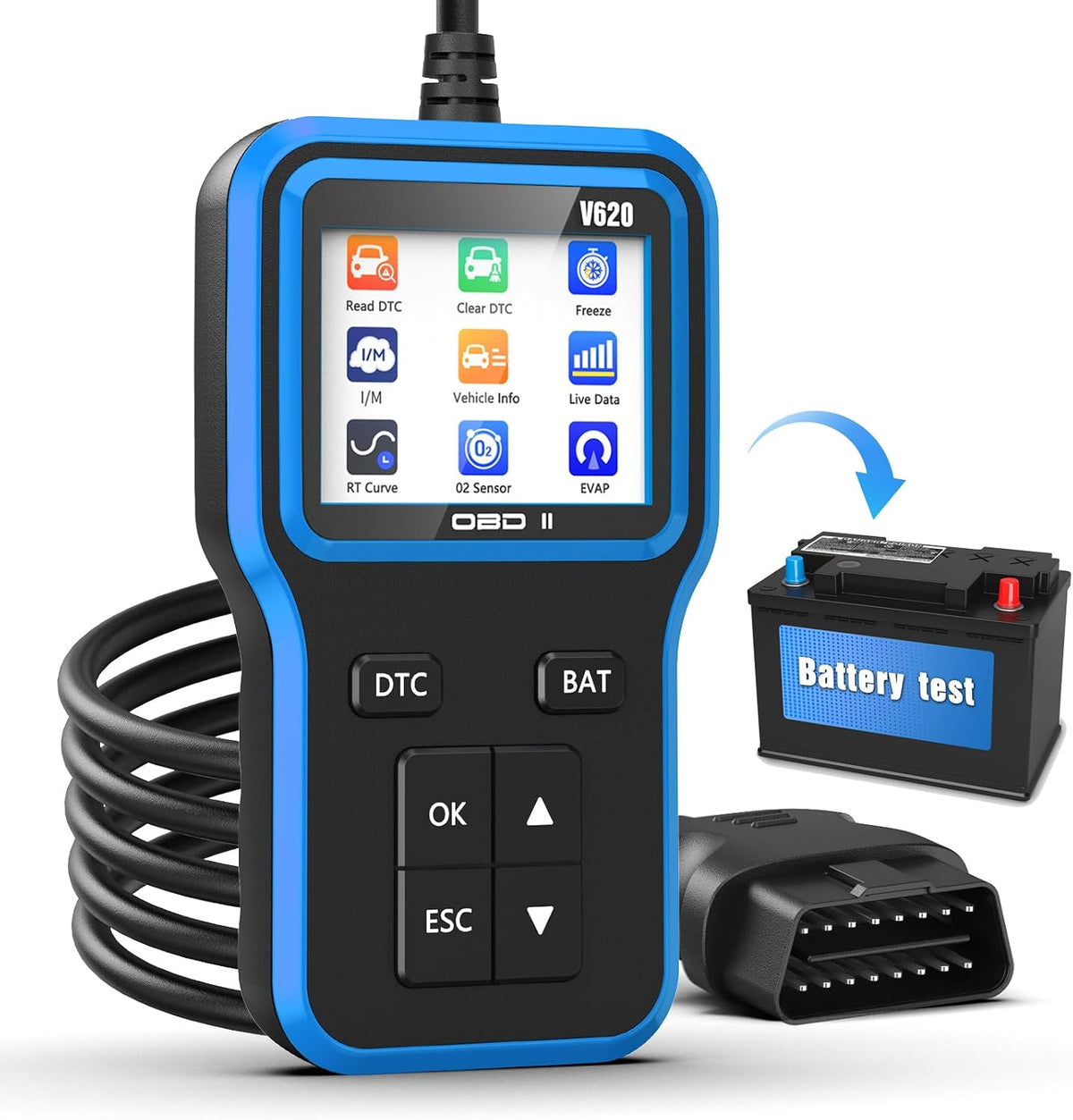 OBD2 Scanner & Battery Tester, Car Diagnostic Tool for Check Engine Light