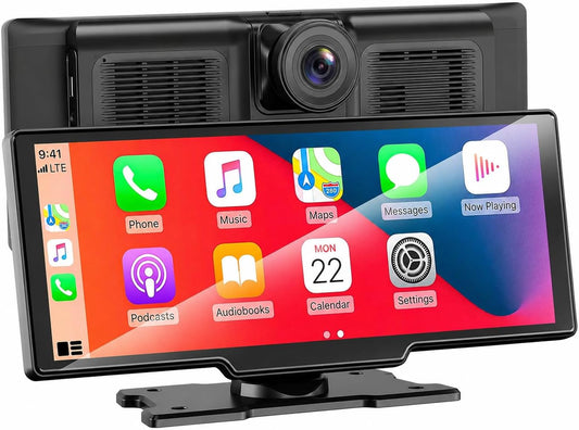 10.26" Portable Apple CarPlay Screen for Car, Wireless CarPlay & Android Auto Touch Screen, 4K Dash Cam, 1080P Backup Camera, Bluetooth 5.0, FM Transmitter, Mirror Link, Phone Navigation