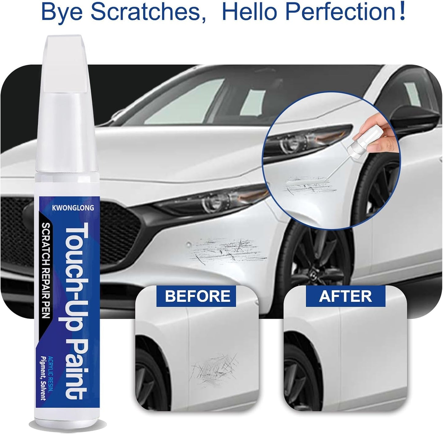 Summit White GAZ/WA8624 Touch Up Paint For GMC 2010-2024 Sierra, 2018-2024 Terrain, 2-in-1 Chips and Nicks Scratch Repair Pen