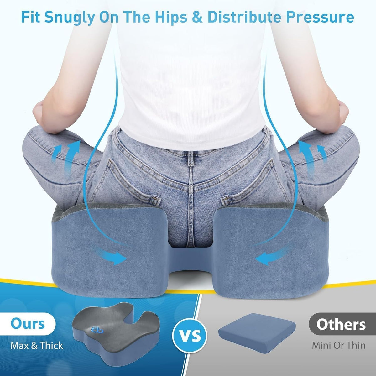 BlissTrends Memory Foam Seat Cushion for Office Chair & Car Seat Grey&Blue