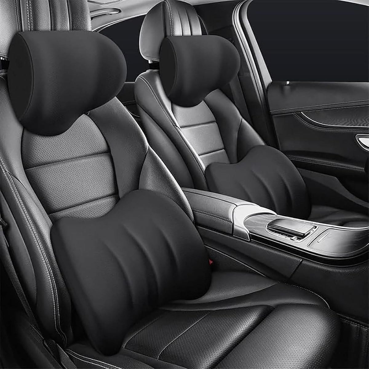 Car Headrest & Lumbar Support Cushion for Honda CRV 2023 2024 2025, Ergonomic Car Seat Headrest Memory Foam Neck and Back Pillow Kit Breathable Removable for Driving Fatigue Relief,B/Gray