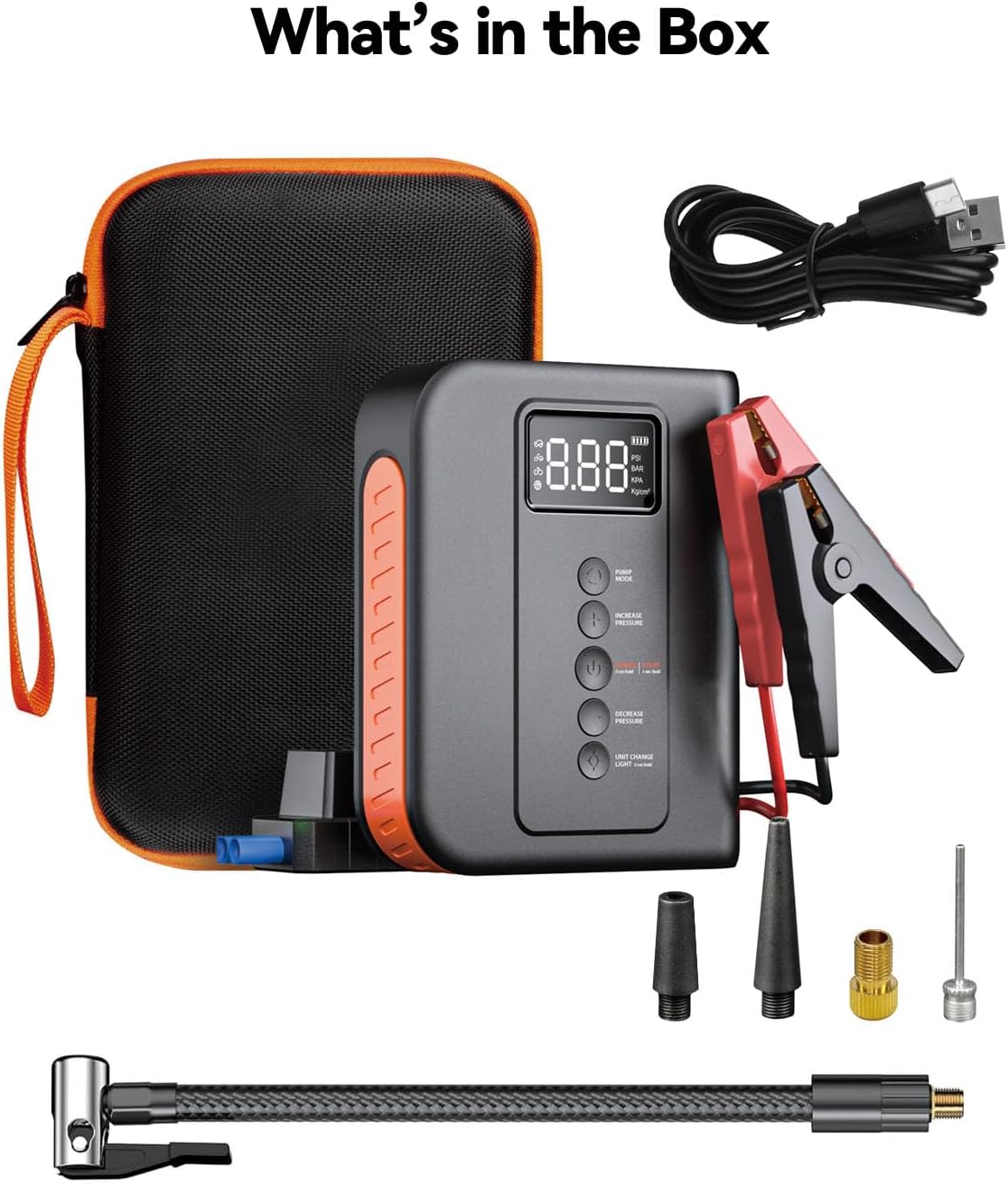 10000 amp Jump Starter with Air Compressor for Car, Battery Portable Power Pack 150PSI Tire Inflotor, USB Charge, LED Light, for All Gas and Up to 8L Diesel Engines Jumper Box