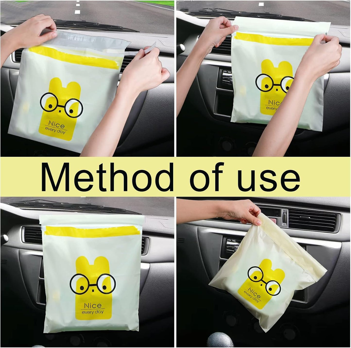 Hiceeden 120pcs Car Trash Bag, Stick-on Disposable Trash Bag | Leakproof Vomit Bags for Car, Kitchen, Travel, Camping, Bedroom, Study Room, Office