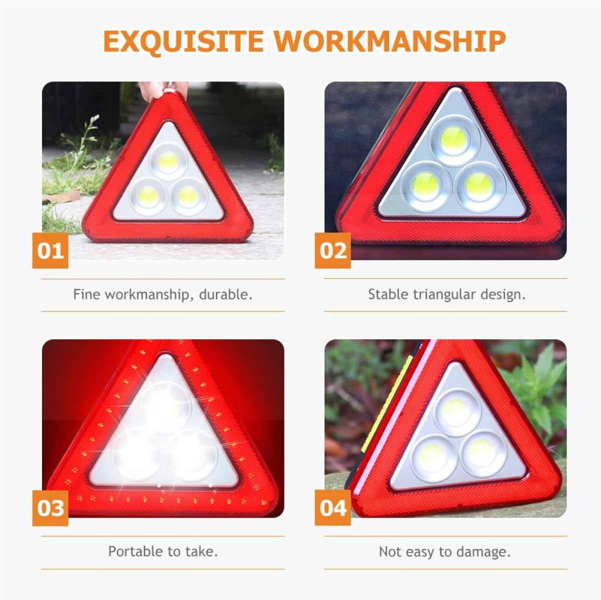 Led Warning Triangle with Bright Reflective Design Emergency Car Signal Sign for Roadside Assistance Lightweight Durable Battery Operated Batteries Not Included
