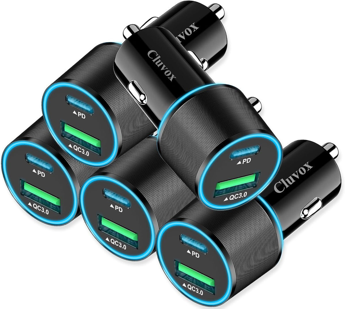 5 Pack 38W USB C Car Charger, Cigarette Lighter Adapter for iPhone/Android
