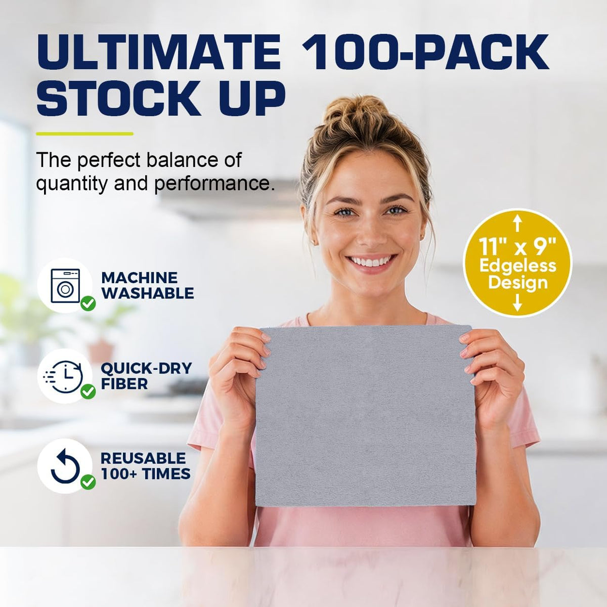 GLIMGLINT Microfiber Cleaning Cloth 100 Pack, Reusable Paper Towels 11 x 9