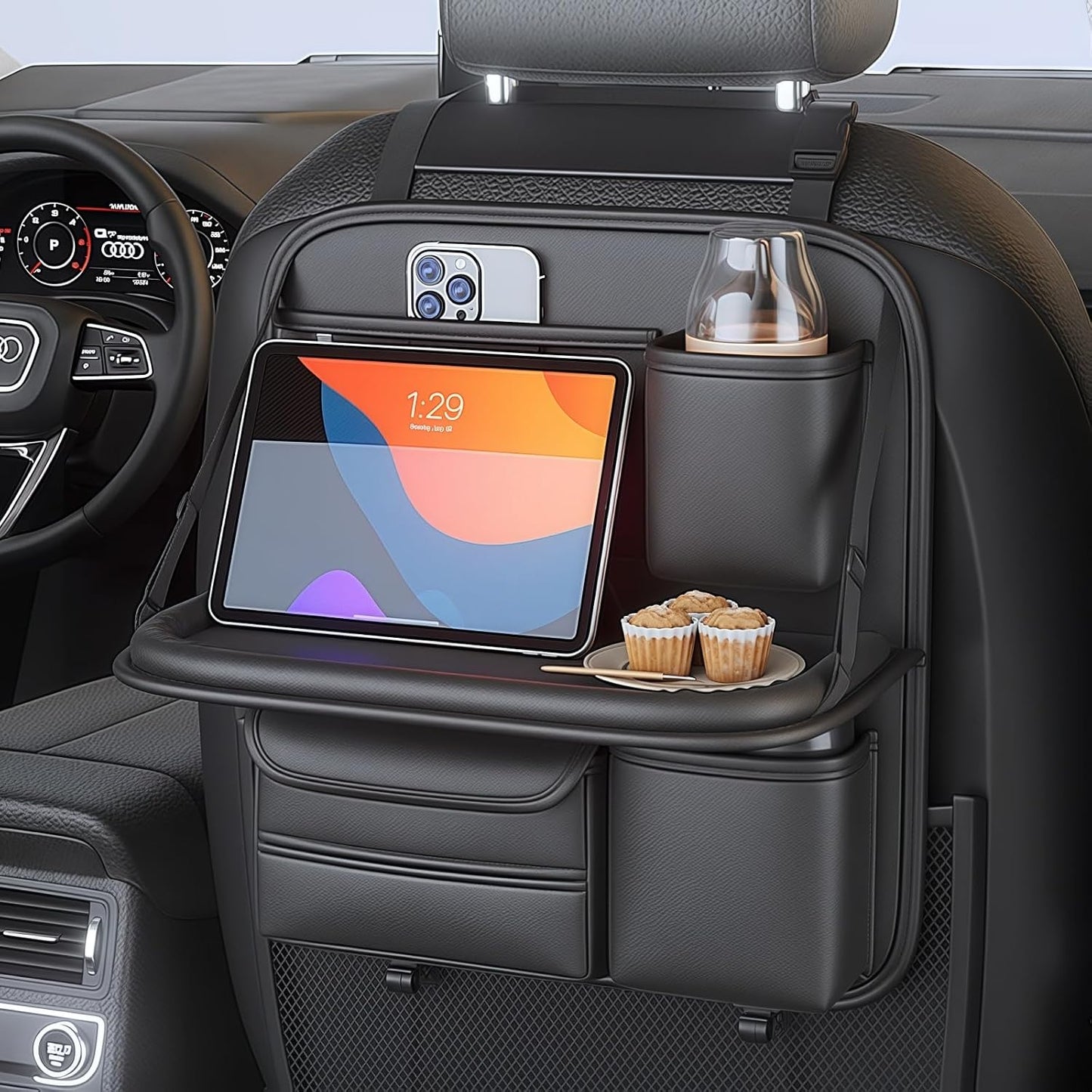 Backseat Car Organizer, Seat Organizer with 5 Storage Pockets for Travel, Black A