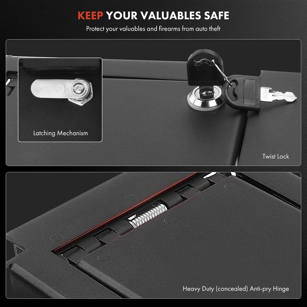 A-Premium Center Console Safe Box with 2 Keys Compatible with Ford