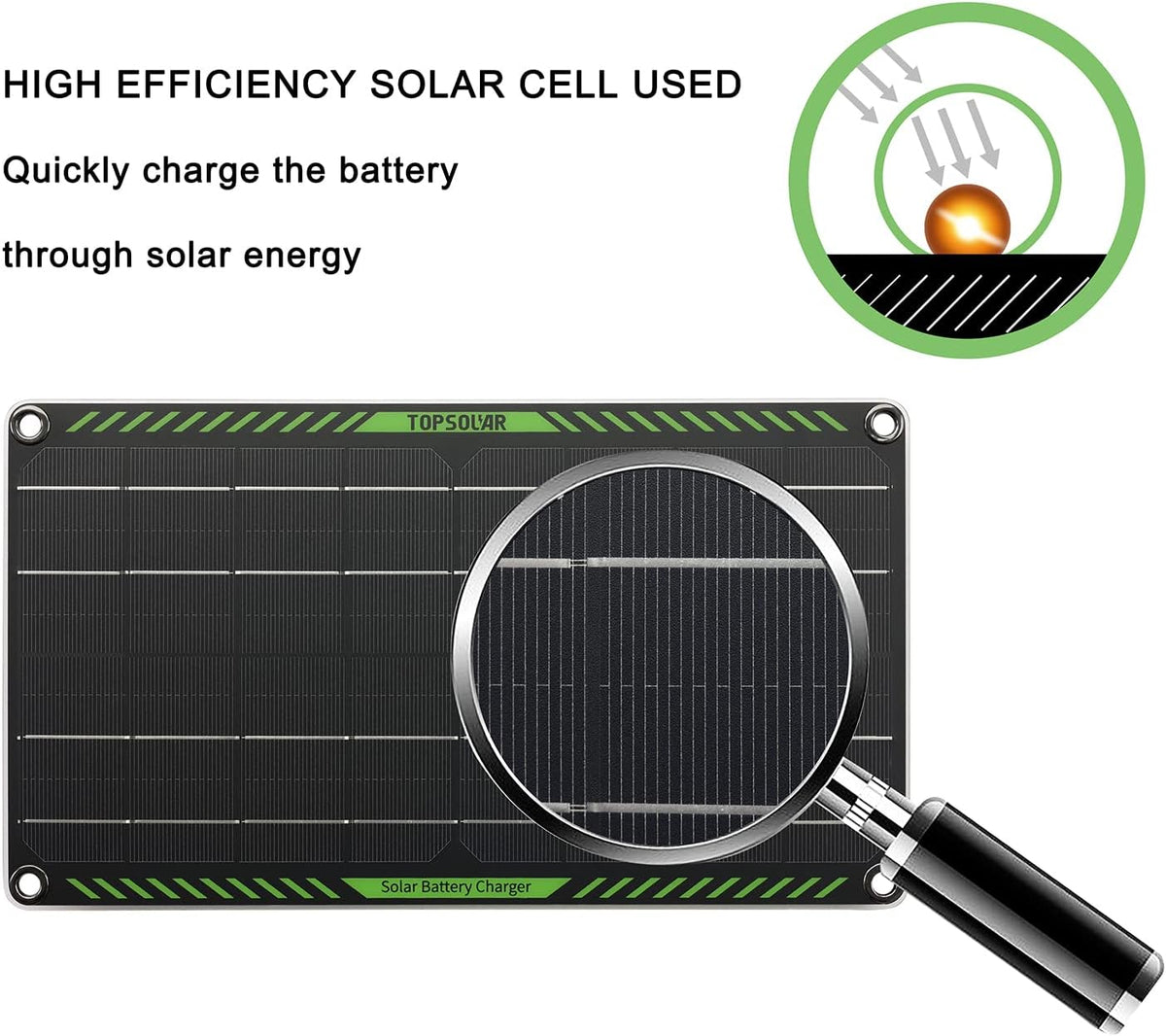 Topsolar 10 Watt 12 Volt Solar Trickle Charger 10W 12V Solar Panel Car Battery Charger Portable Solar Battery Maintainer for Car Motorcycle Boat Marine RV + Cigarette Lighter Plug Alligator Clip