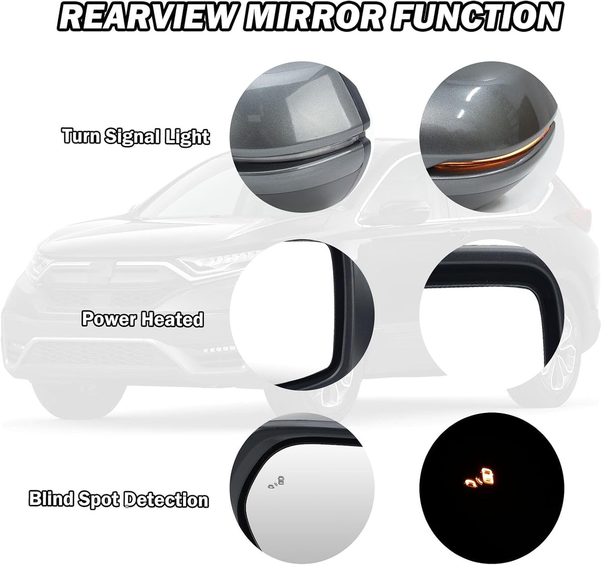 Driver Side Mirror for Honda CR-V 2017-2022（Modern Steel Metallic）