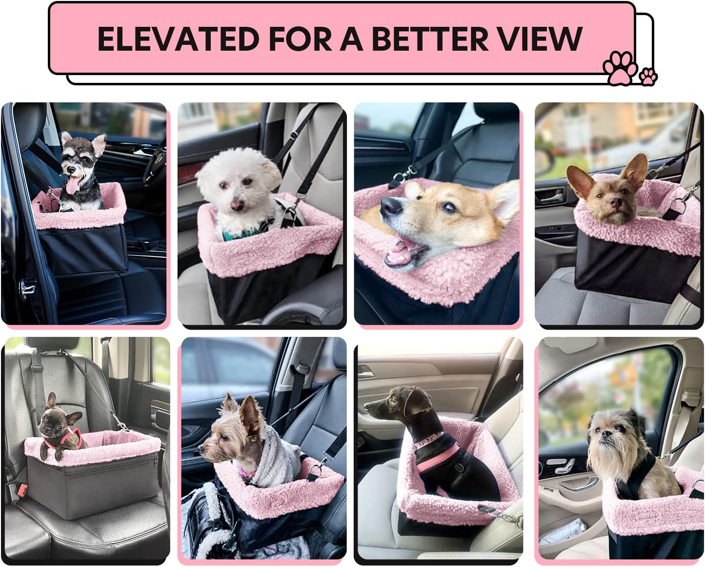 Dog Car Seat for Small Pets Under 20lbs, Booster Seat with Metal Frame, Double-Layer Oxford Fabric, Safety Leash for Dogs and Cats
