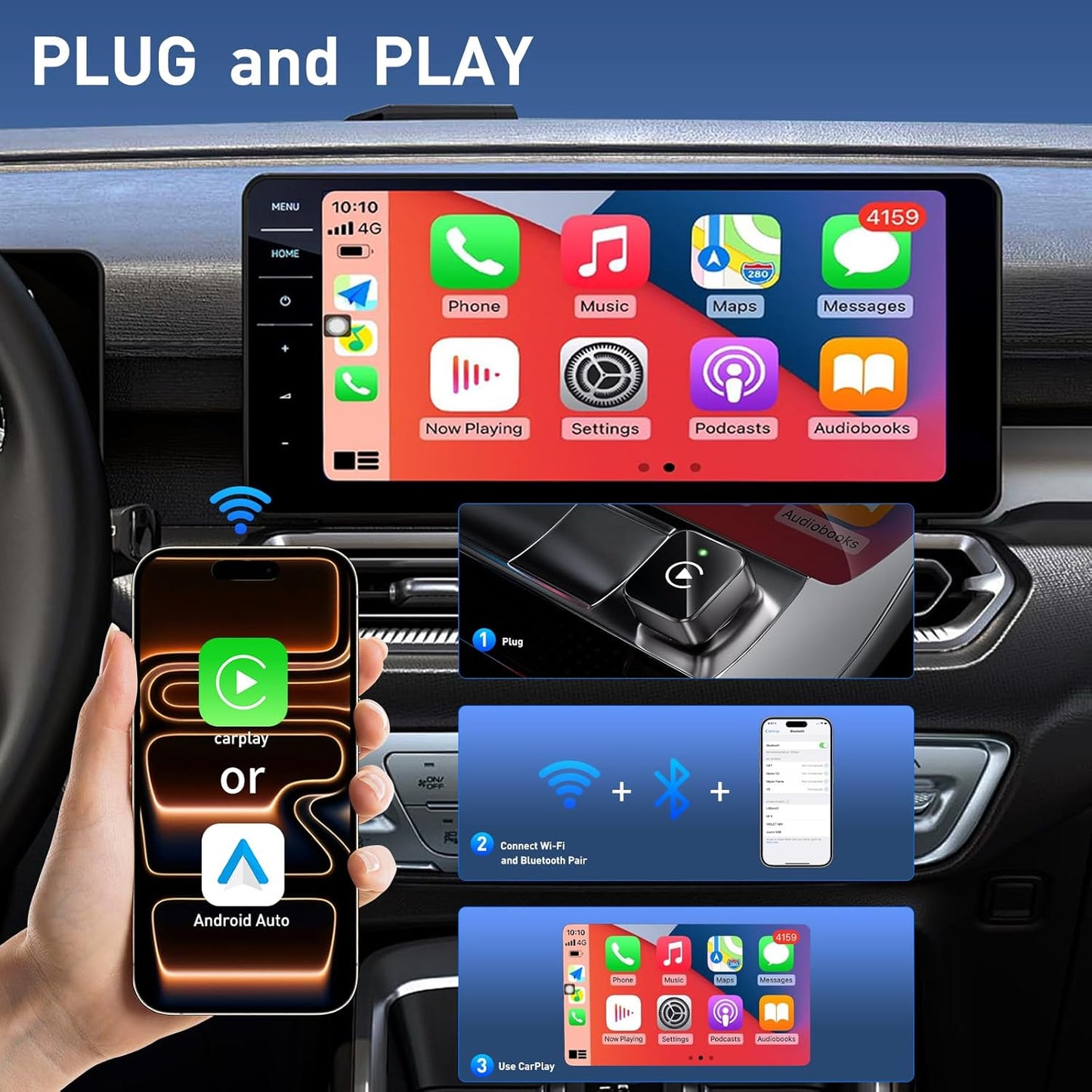 iGENJUN Wireless CarPlay Adapter 2026 Upgrade Mini Design, USB/USB-C Plug & Play Converts CarPlay to Wireless - Easy Use Fast Stable Connection Car Play for iPhone & Android