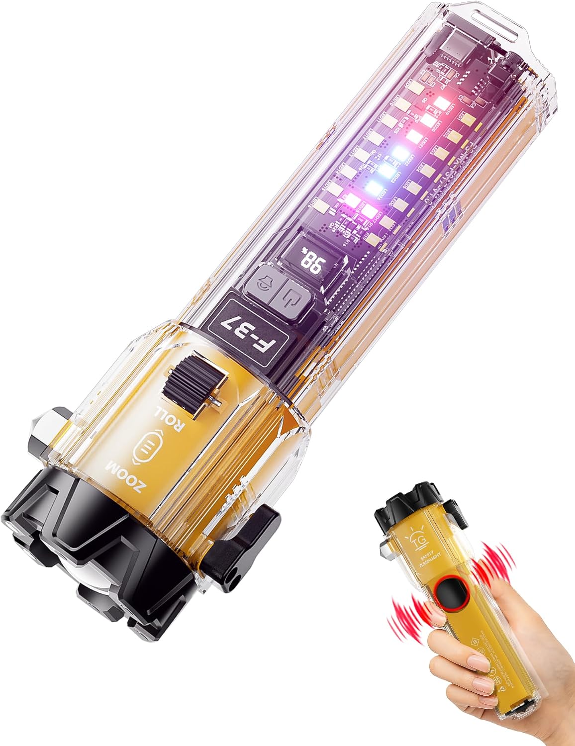 Emergency Flashlight for Car, Seatbelt Cutter Window Breaker, 3000 LM Flashlight Multifunctional Safety Tool—Glass Hammer/Bright Solar Torch/USB-C Rechargeable/Rescue Alarm & Beacon/Repair Magnet