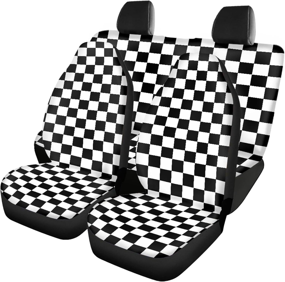 Checkered Car Seat Covers Full Set,Geometric Plaid Pattern Black White Car Racing Sports Chessboard Vehicle Front Rear Bench Cushion Protectors Auto Interior Accessories Universal for Trucks