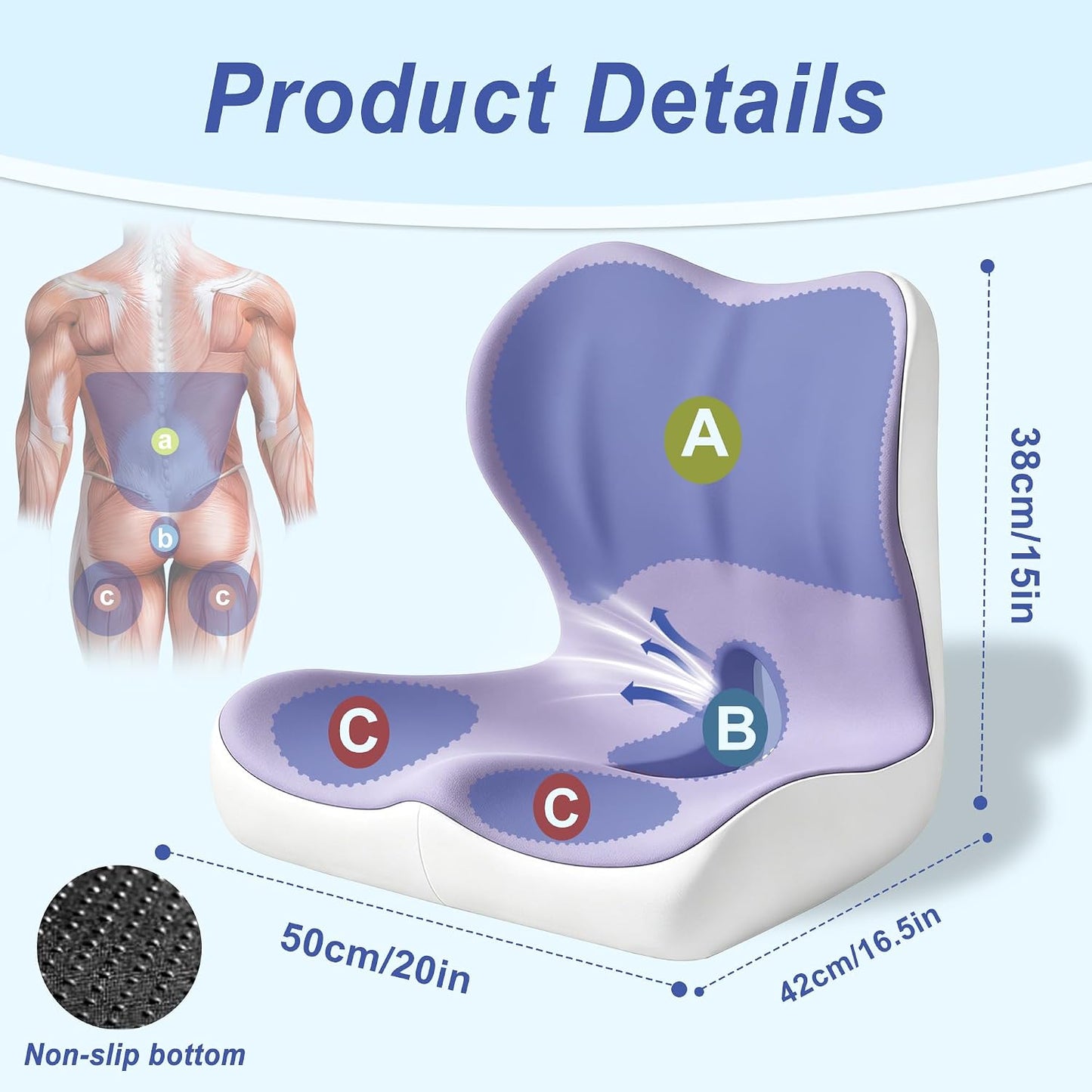Seat Cushion for Office Chair and Car, Ergonomic Memory Foam Seat Cushion with Lumbar Support Pillow, Orthopedic Cushion for Sciatica & Back Pain, Purple & Light Gray