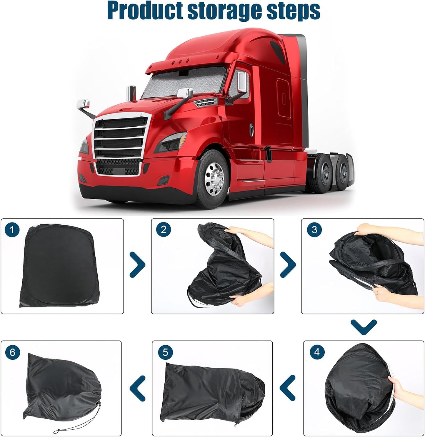6 Layers Semi Truck Window Shades Custom Fit 2018-2025 Freightliner Cascadia, 3 Set Front Windshield and Side Windows Foldable Sun Protector Privacy Cover