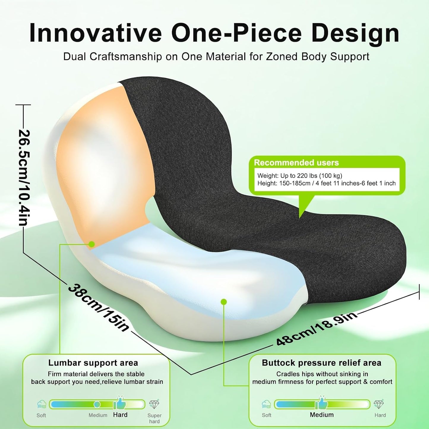 Seat Cushion, Seat Cushions for Office Chair, Ergonomic Coccyx Cushion, Breathable Non-Slip Memory Foam Pad for Long Sitting, Gaming Chair & Car Seat