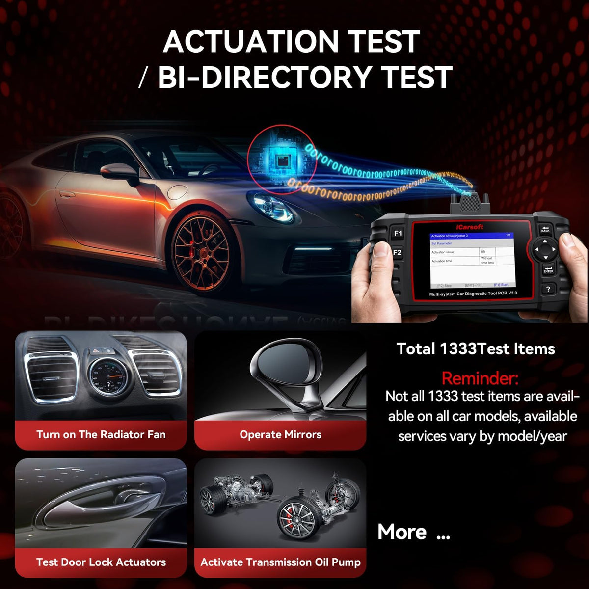 Bidirectional Diagnostic Tool for Porsche/Cayenne, iCarsoft POR V3.0 All System OBD2 Scanner, 26 Resets +12 Extra Services Battery Registration Code Reader for Porsche,Support CAN-FD, Free Update