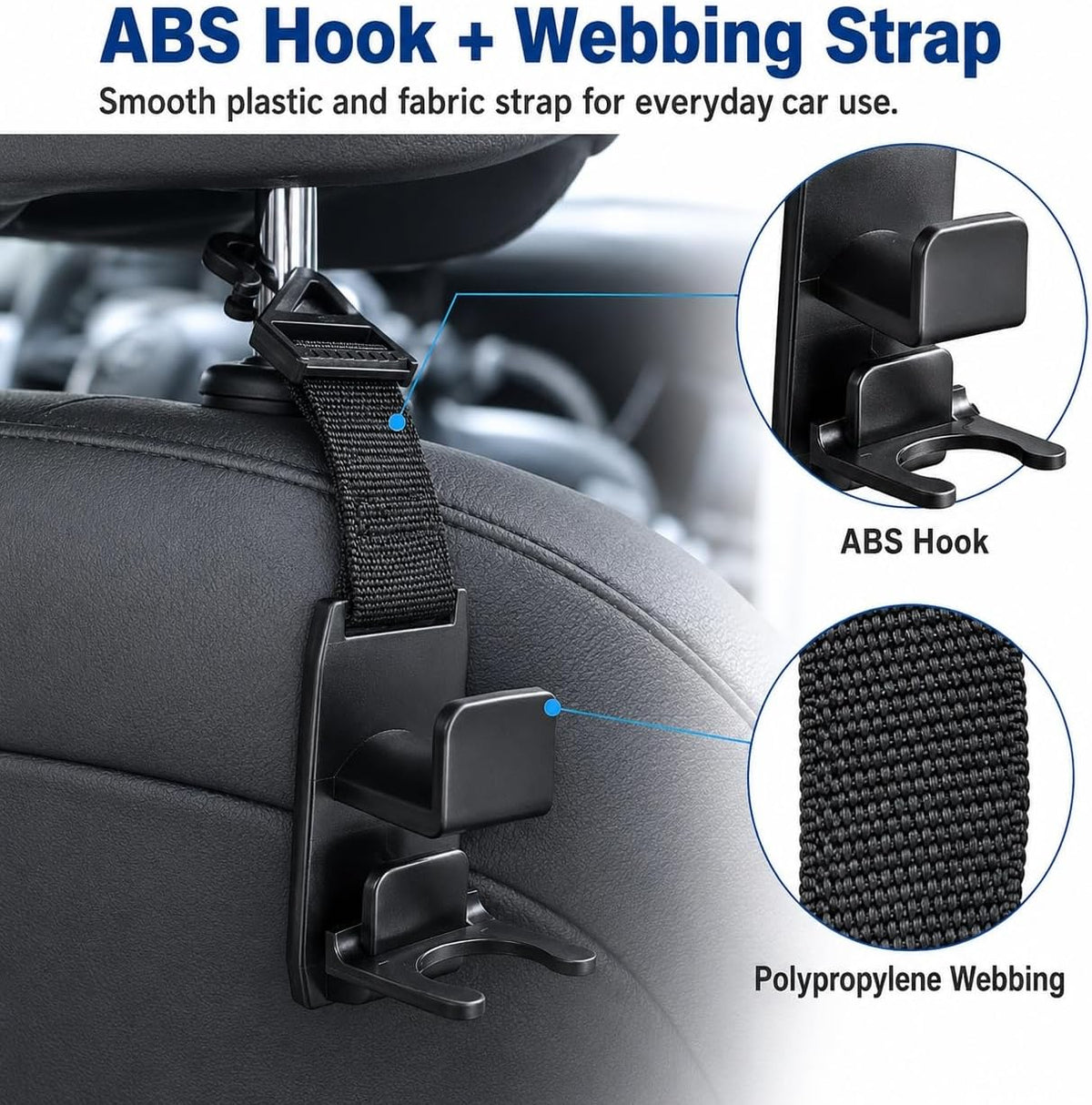 Headrest Hooks for Car, 4 Pack Bag & Bottle Holders
