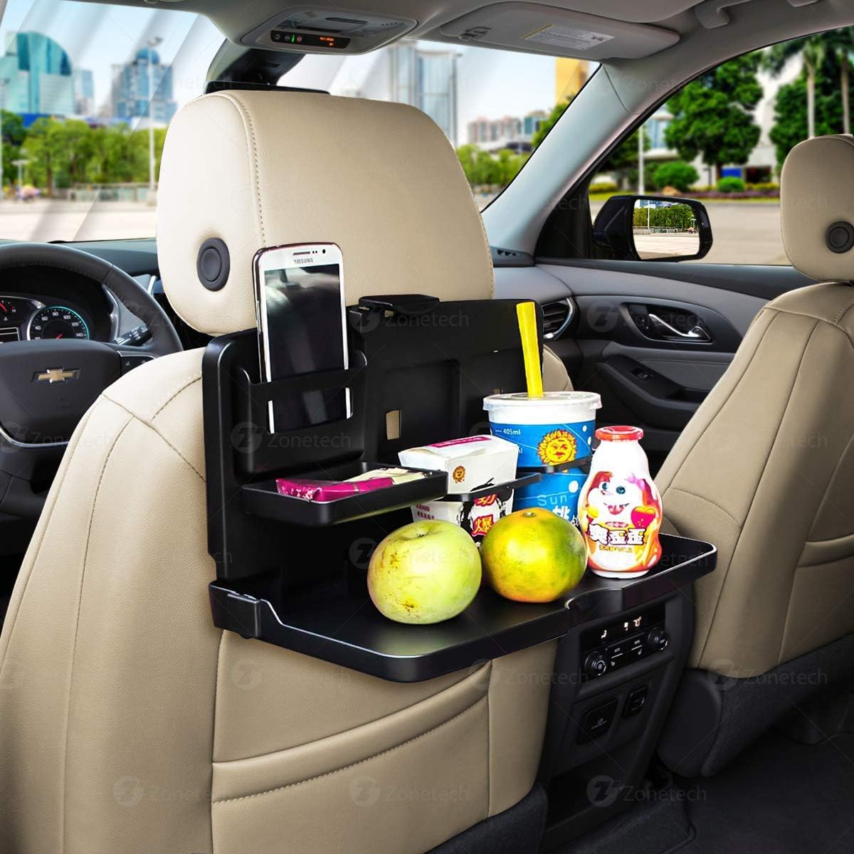 ZONETECH Multi-Functional Portable Foldable Car Backseat Tray Desk - Black Vehicle Table for Food, Meal, Snack, Laptop - Stay Organized When on The Go (1-Pack)