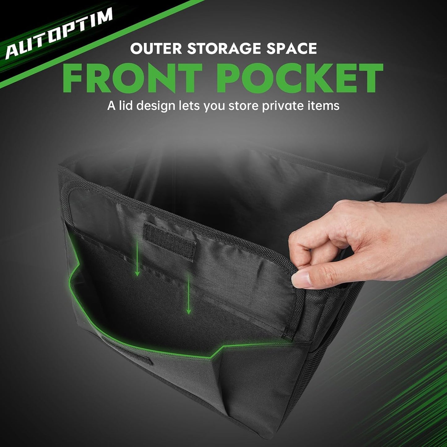 AUTOPTIM Car Trunk Organizer - Collapsible Car Organizer with Non Slip Bottom & Multiple Pockets for Groceries, Trunk Storage with Base Panel for SUV Sedan Van, 2 Compartments (Black, Medium)