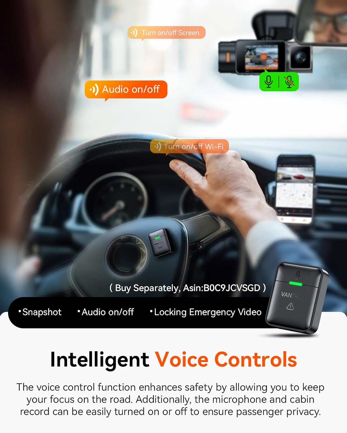 Vantrue N2X 2.7K Dash Cam Front and Inside, STARVIS 2 PlatePix Car Camera