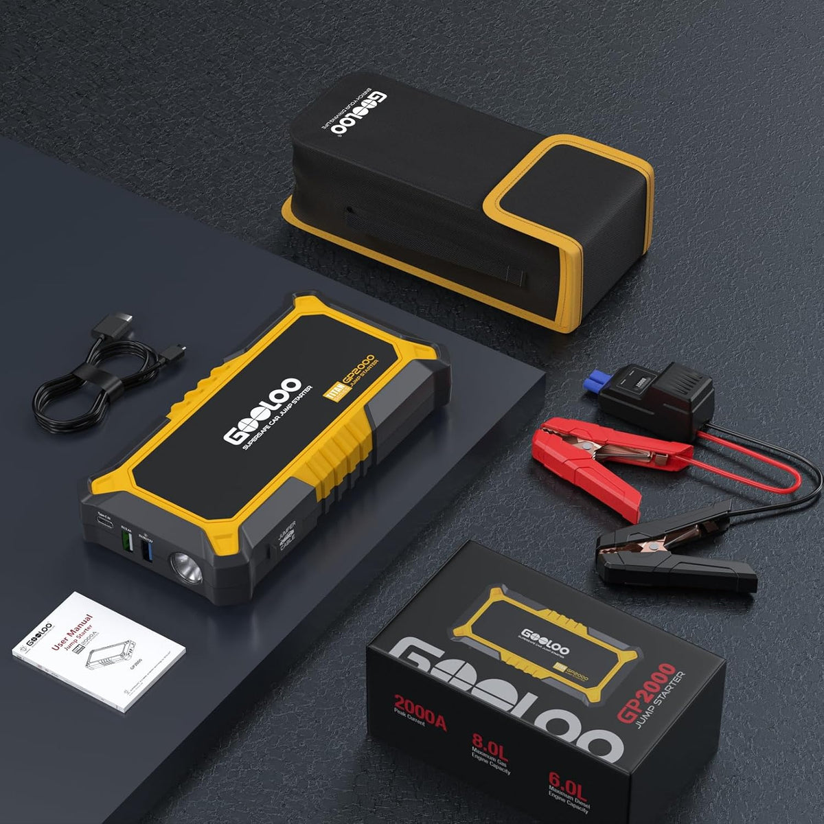 GOOLOO GP2000-2000A Portable Car Battery Jump Starter for 12V Vehicle