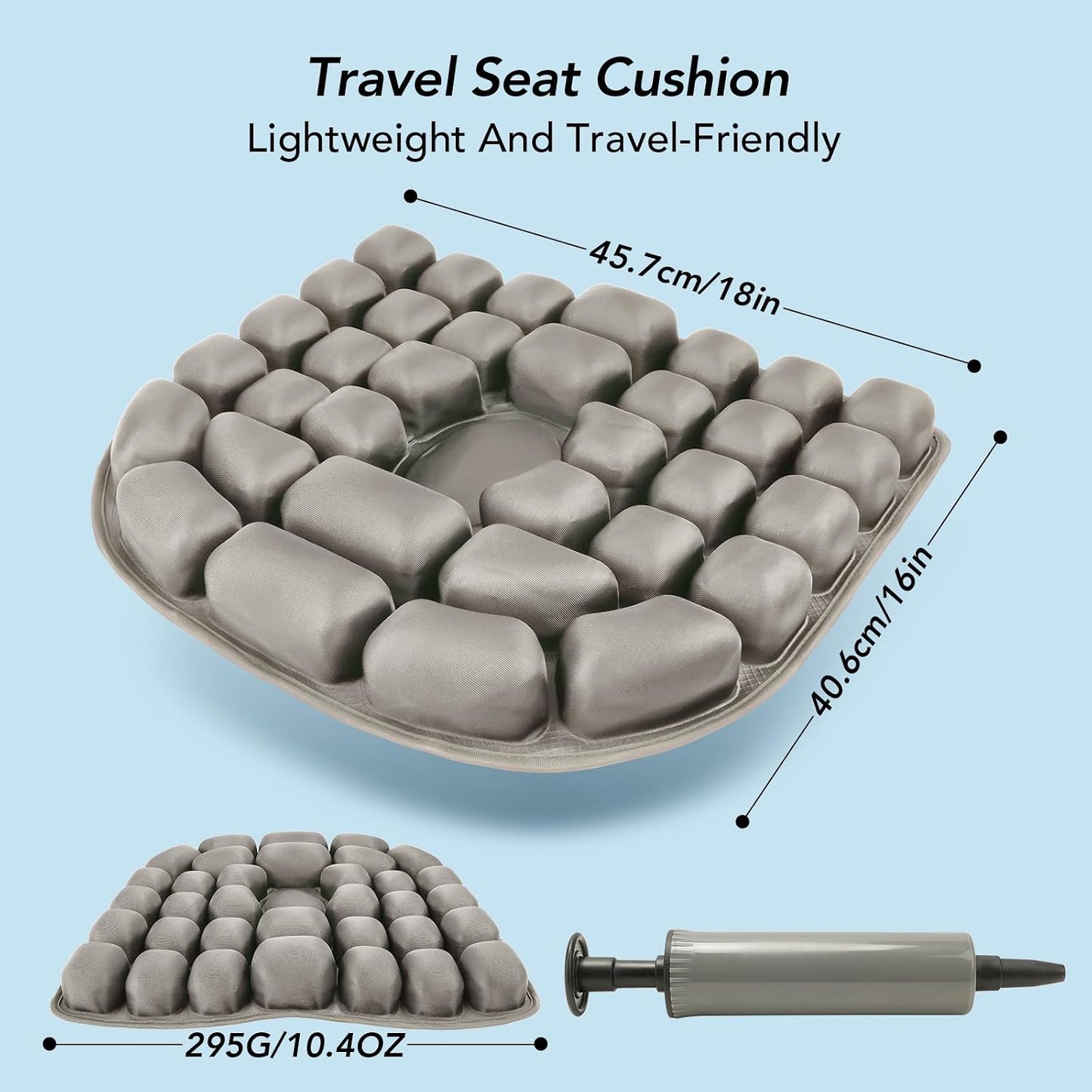Travel Seat Cushion with 3D Air Inflatable Pressure Relief Design | Pressure Relief Cushion for Long Sitting, Portable Support Pillow for Home, Airplane & Daily Use, Tailbone Comfort Support