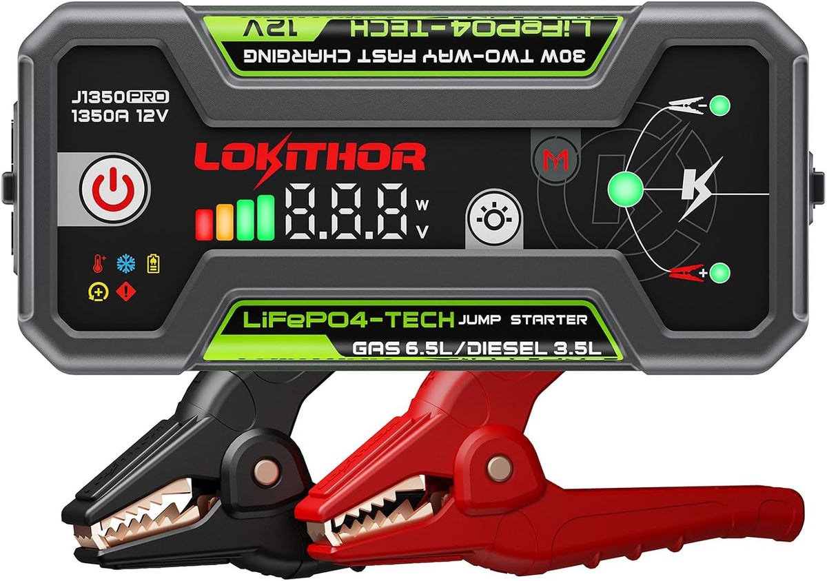 LOKITHOR J1350 PRO LiFePO4 Jump Starter - 1350A for 6.5L Gas & 3.5L Diesel