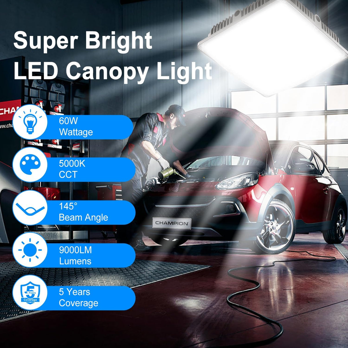 LED Canopy Light 60W, 9000LM LED Canopy Lights Outdoor, 5000K Daylight Square Canopy Gas Station Light for Carport Shop Garage Warehouse Porch Hotel Building Entrances UL Listed, 4 Pack