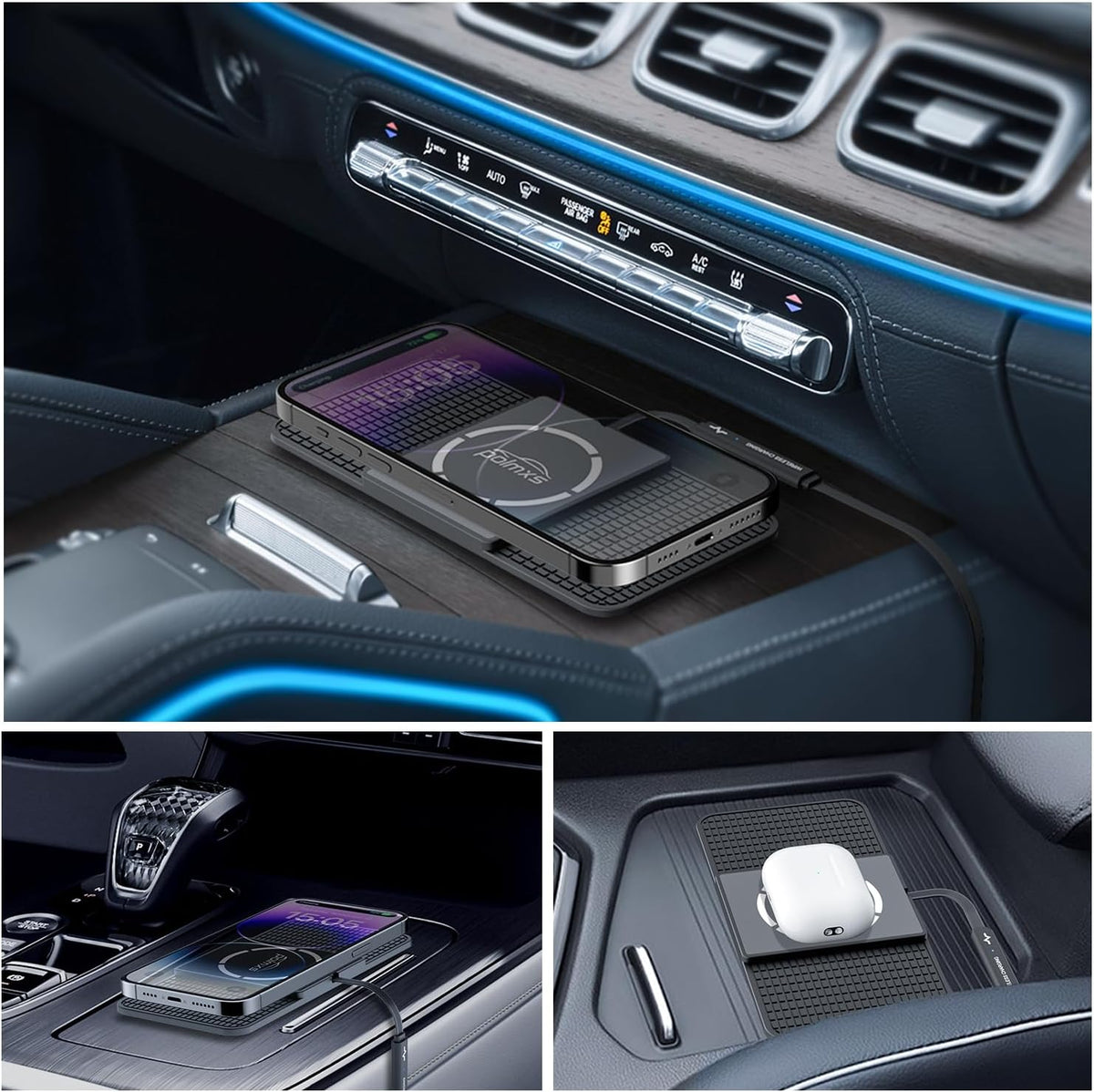 Magnetic Wireless Car Charger Charging pad,POLMXS 15W Fast Wireless Phone Charger car Cell Phone coldless Charging mat Compatible with iphone12/13/14/15 Series airpod (C11L)