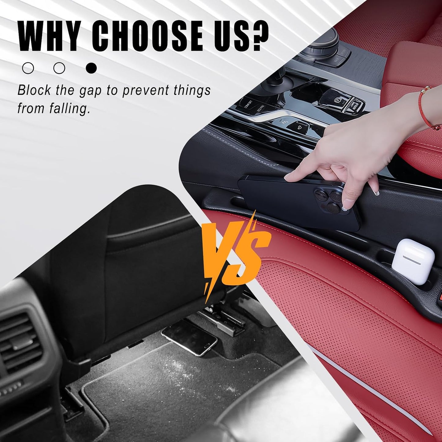 Car Seat Gap Filler, 2 Pack Car Seat Gap Filler Organizer, Anti-Drop Side Console Storage Pocket with Storage Slot, Universal for Auto SUV Truck Interior Accessories, Black