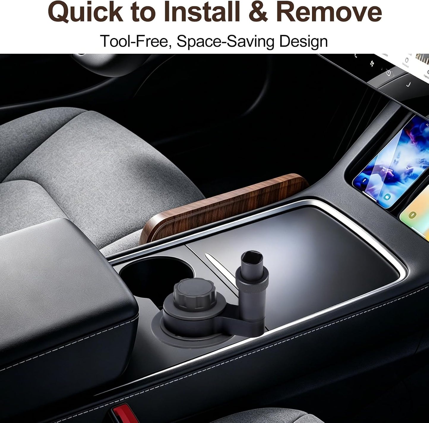 Car Desk for Laptop & Dining, 360° Swivel Height Adjustable Cup Holder Tray | Tool-Free Car Food Tray, Heat-Resistant Wood Tabletop, Fits 2.75–3.85" Cup Holders for Cars, SUVs, Trucks & Road Trips