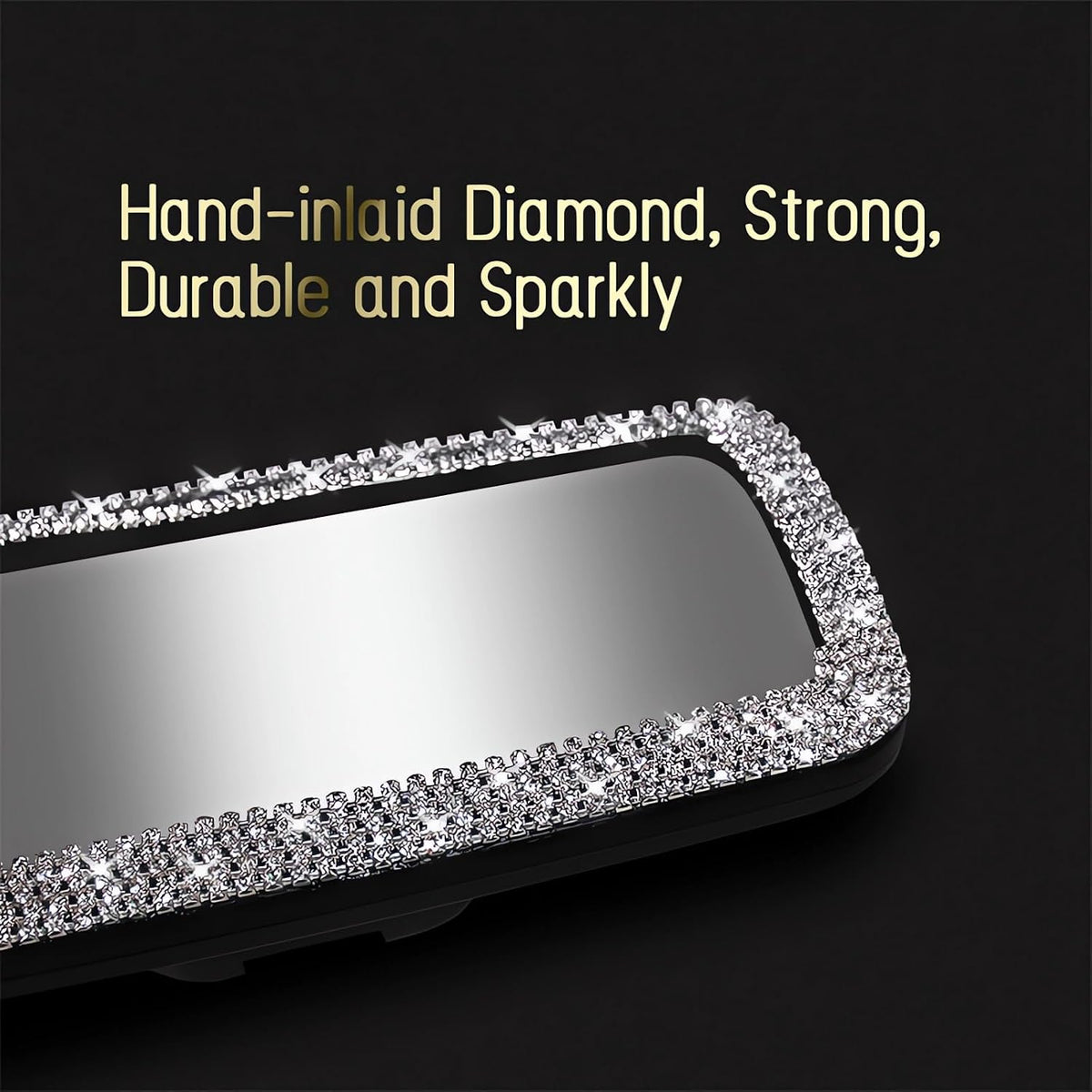 Bling Rhinestone Car Rear View Mirror - Crystal Diamond Decor for Women - Stylish Automotive Interior Accessory (Silver)
