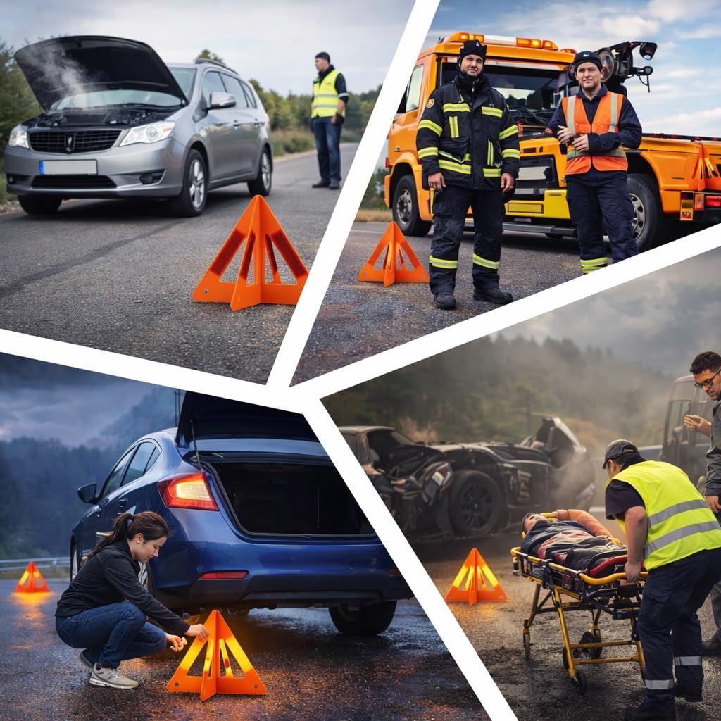 Safety Triangles for Vehicles, 6 Set Emergency Warning Reflective Triangles