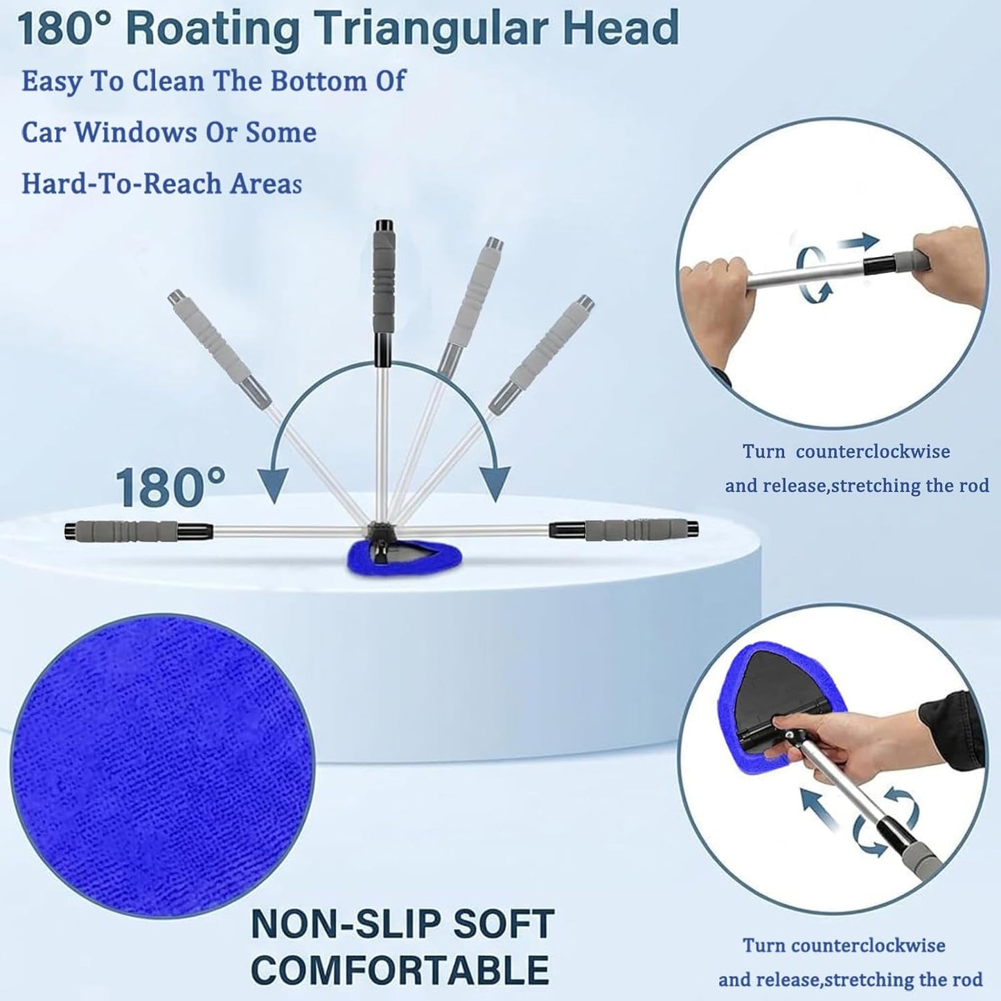 Car Windshield Cleaner Tool (2-Pack) with Extendable Handle, Inside Auto Window Glass Cleaning Kit with 8 Washable Microfiber Pads & Spray Bottle, Streak-Free Defogger Wand for Deep Dashboards