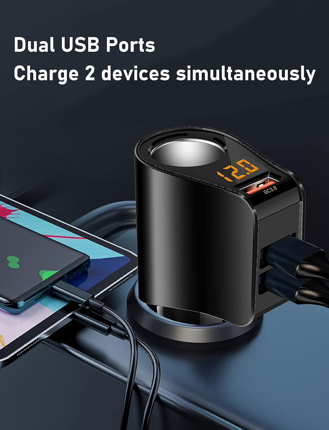 LIHAN 3 USB Car Charger,Fast Charging,Cigarette Lighter Adapter