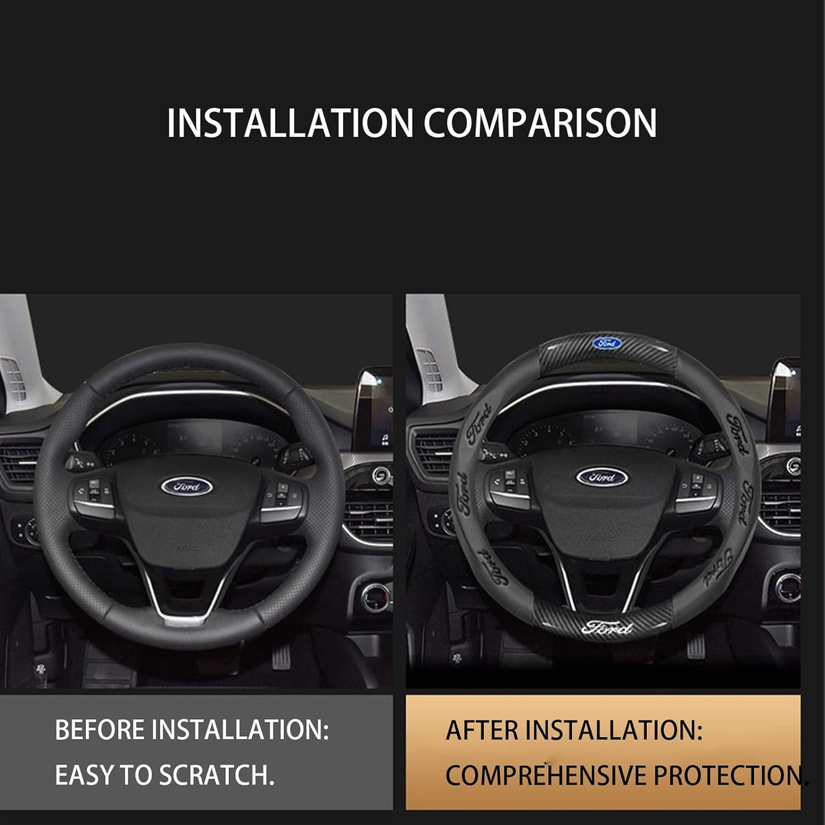 for Ford Steering Wheel Cover, Nappa Leather&Carbon Fiber Texture Steering Wheel Cover, 14.5-15 Inch Compatible with Ford F150 F250 F350 Ranger Escape Bronco Fusion Accessories