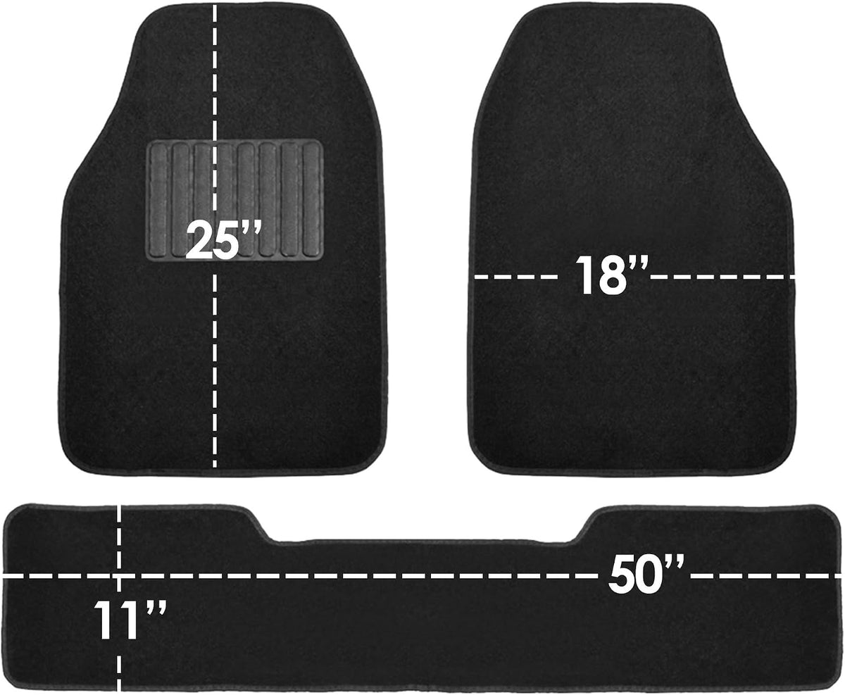 FFH Group Automotive Floor Mats - Carpet Floor Mats for Cars, SUVs & Trucks, 3 Rows Full Set, Universal Fit, Black