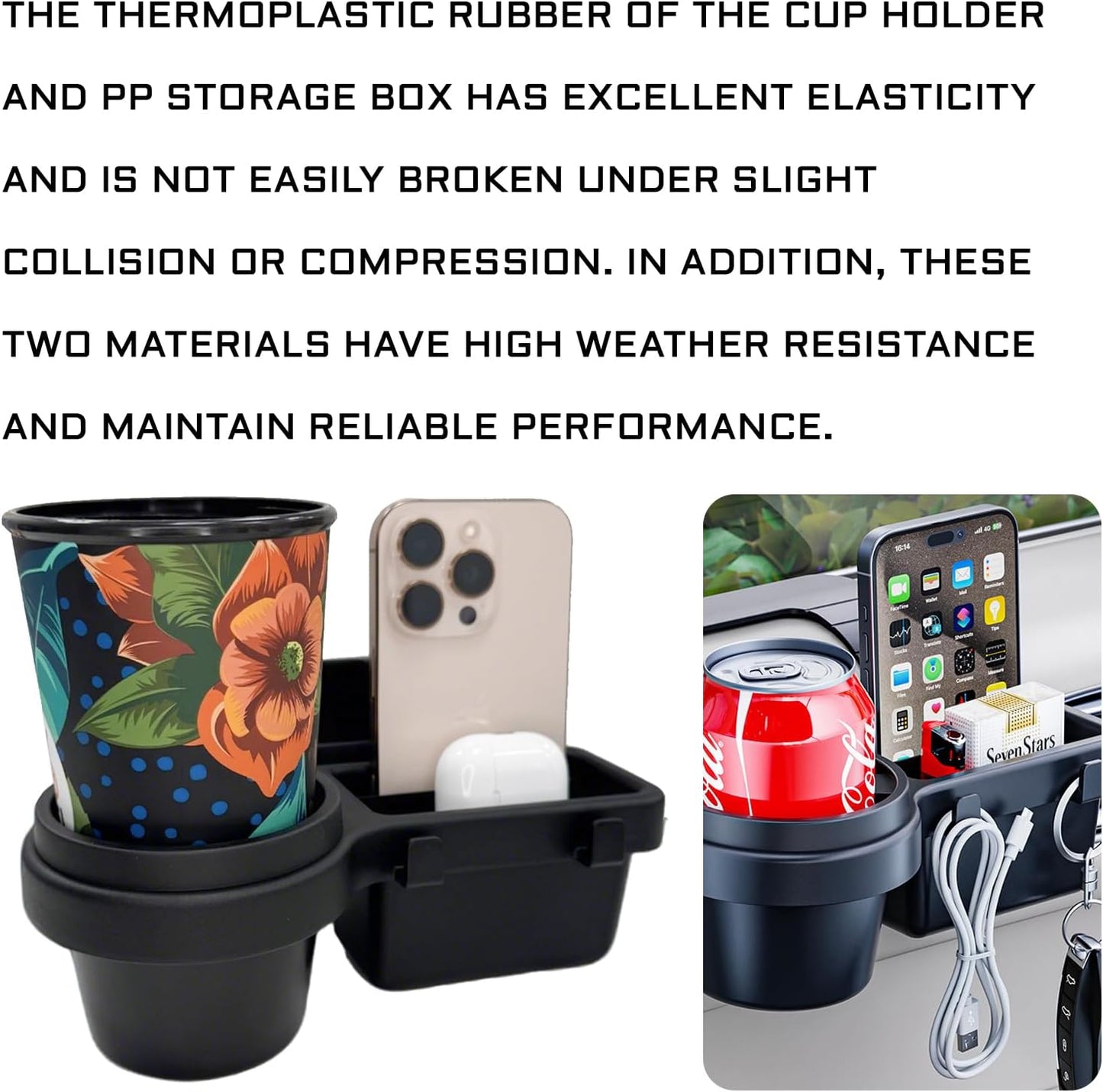 Car Door Storage Organizer with Cup Holder，Multifunctional Car Window Cup Holder Organizer Tray Side Hanging Rack，Backseat Storage Rack Box Hook for Hold Bottle Cell Phone Coin Key Charging Port