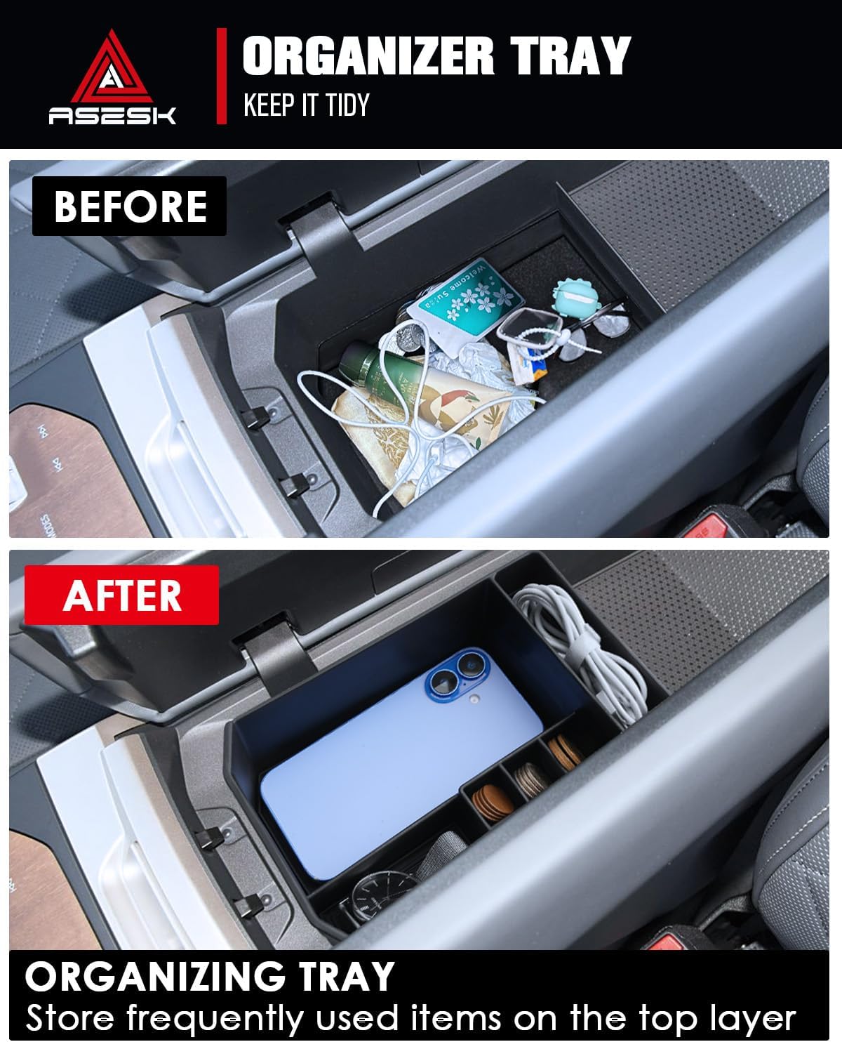for 2022-2026 BMW IX Armrest Storage Box Console Organizer ABS Materials Center Console Armrest Organizer Tray