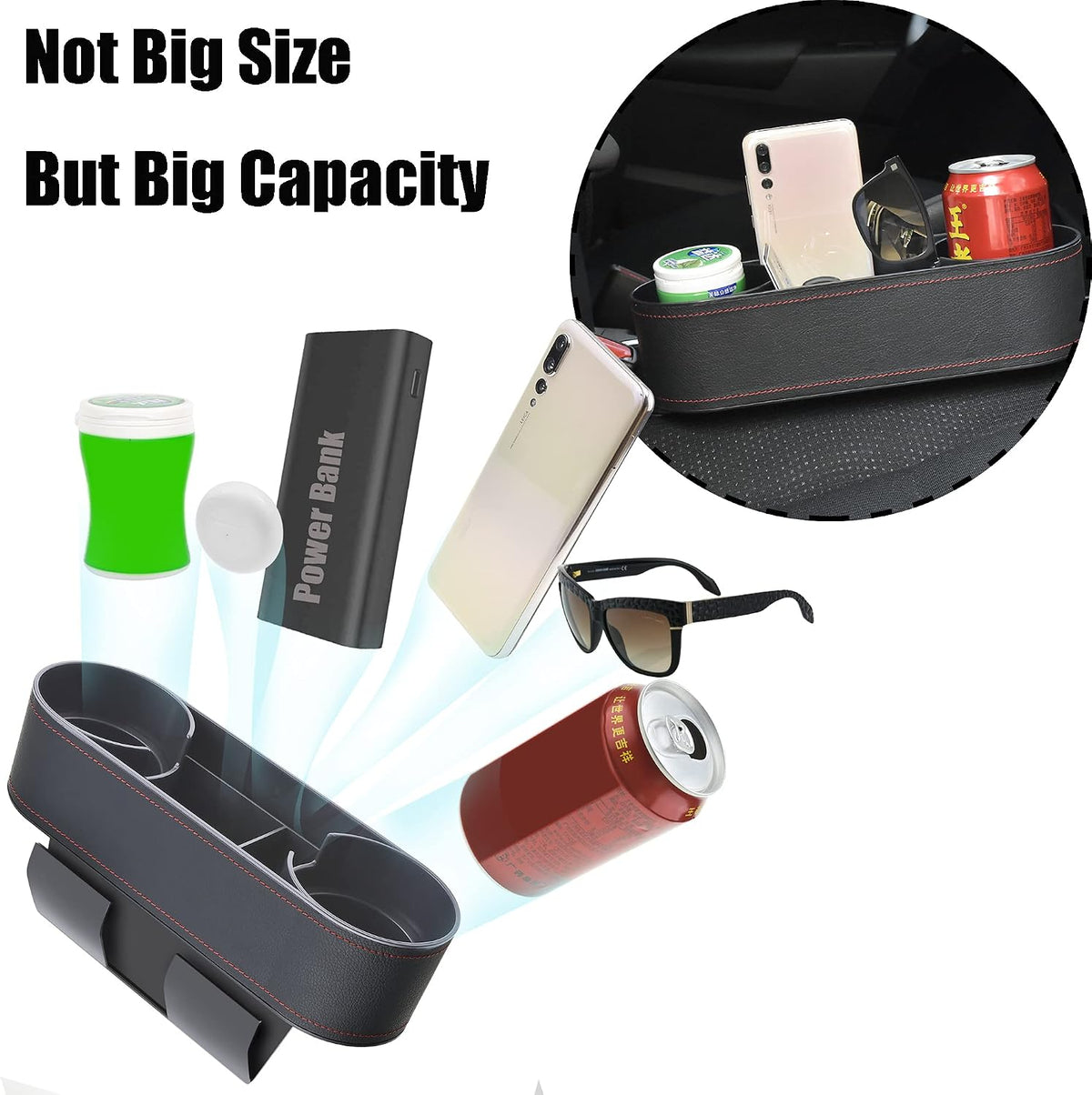 IOKONE Console Side Pocket Cup Holder for Car, Slim Black